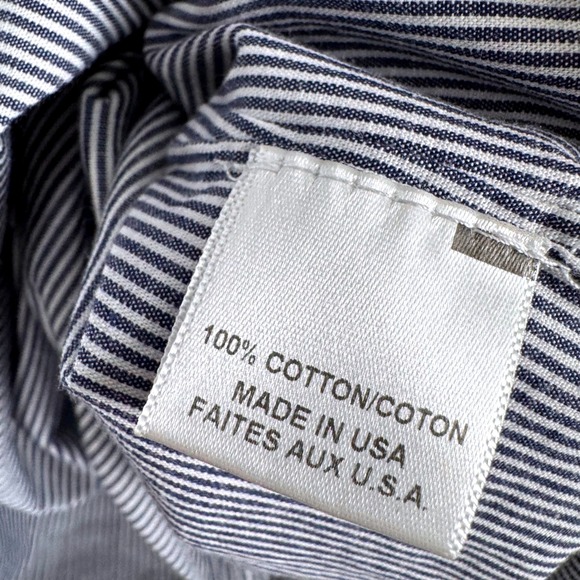 MISA Los Angeles Pinstripe Smocked Ruffle Cotton Dress Womens Large Puff Sleeves - Picture 7 of 7